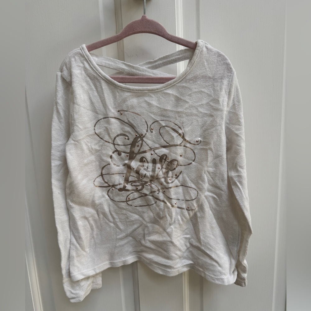 Place Size 5/6 Girls White Love Accent Cross Back Long Sleeve Blouse Top